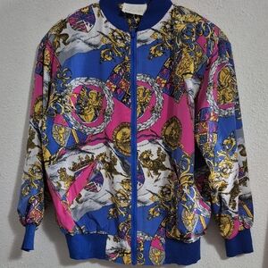 Vintage 90's Women's Blue and Pink Bomber Jacket